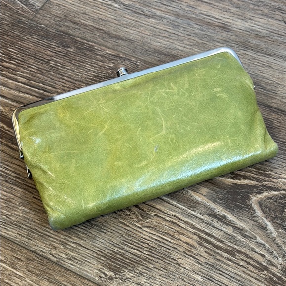 Hobo Lauren Clutch Wallet Leather Double Frame Dark Citron Moss Green Magnetic - Picture 11 of 16